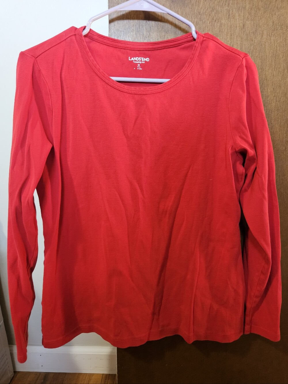Lands' End Women's Red Crewneck Long Sleeve Tee Shirt Cotton Size M